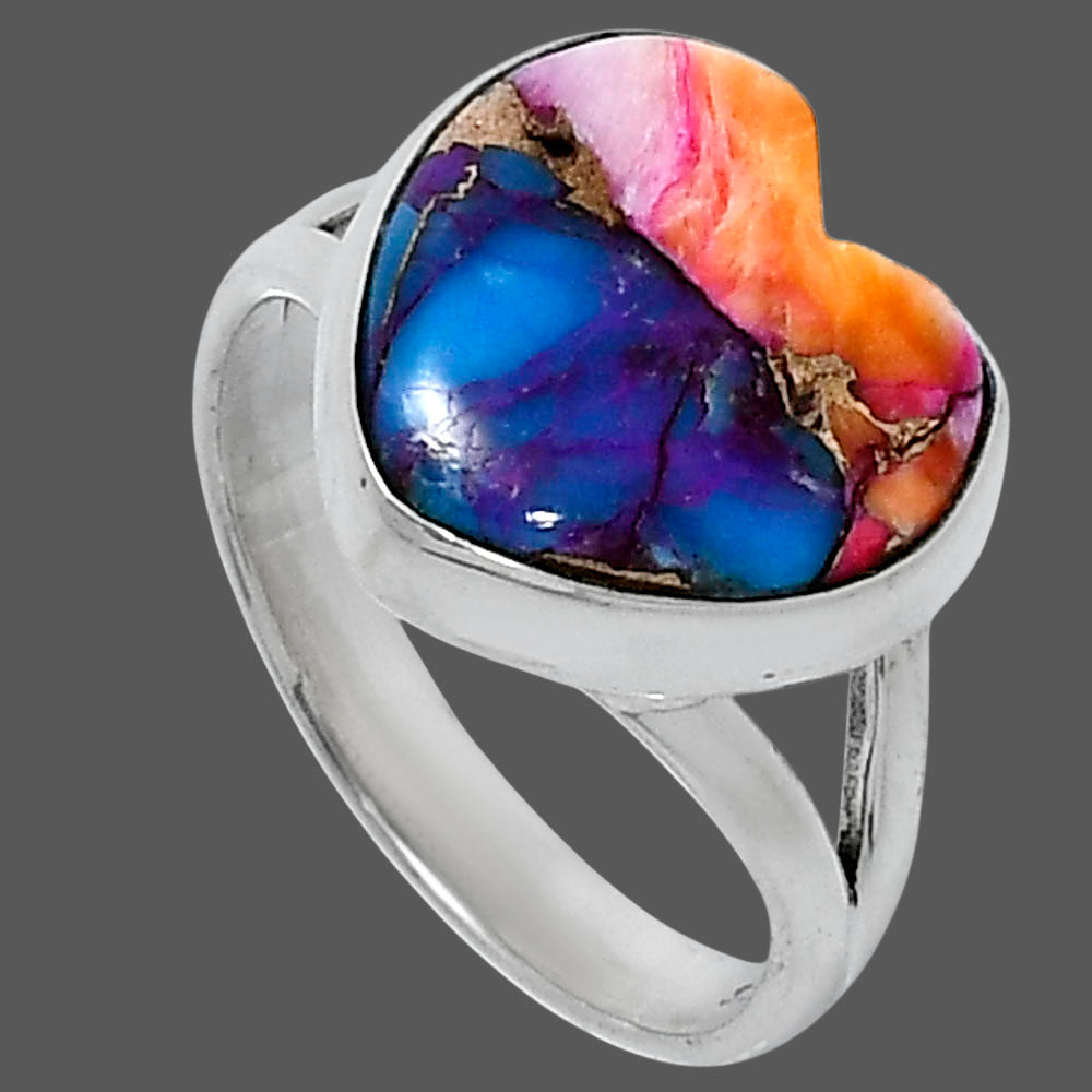 Premium Heart Kingman Orange Dahlia Turquoise Ring size-7 R-1073 30-ER11959