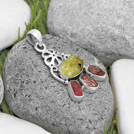 Green Kyanite Rough & Pink Tourmaline Rough Pendant P-1570 SDP135916