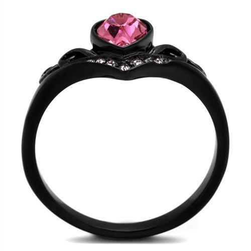 TK2192 - IP Black(Ion Plating) Stainless Steel Ring with Top Grade Crystal in Rose