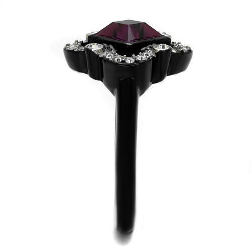 TK2489 - Two-Tone IP Black Stainless Steel Ring with Top Grade Crystal in Fuchsia
