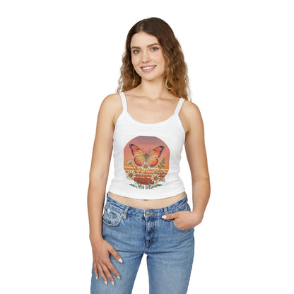 Beach Vibes Women's Spaghetti Strap Tank Top — "to the beach" Graphic