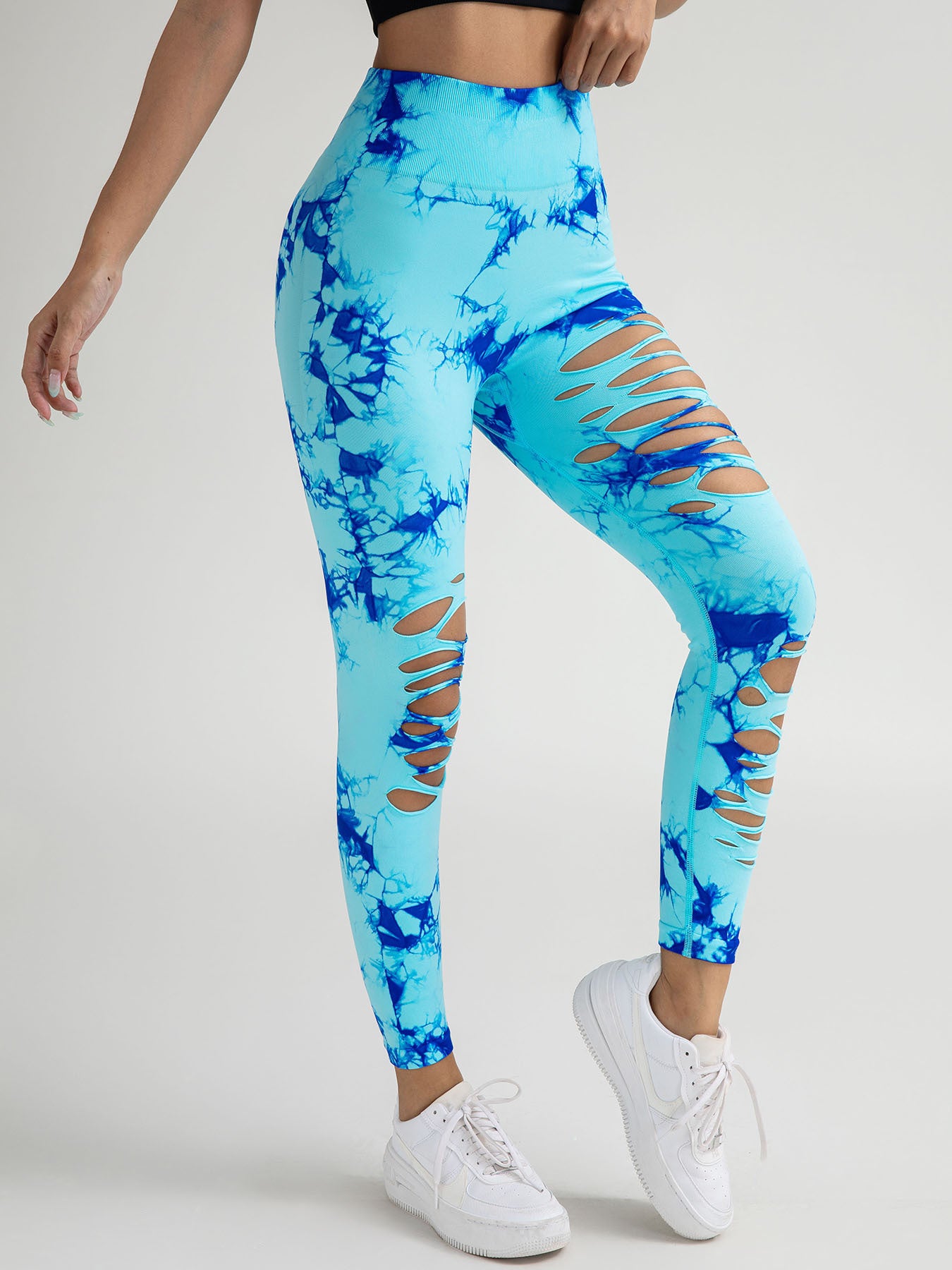 New Style Women's High-Waisted Yoga Leggings With Hollow-Out & Tie-Dye Design