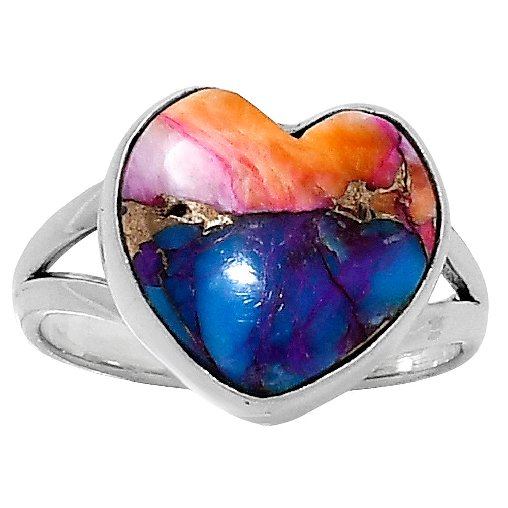 Premium Heart Kingman Orange Dahlia Turquoise Ring size-7 R-1073 30-ER11959