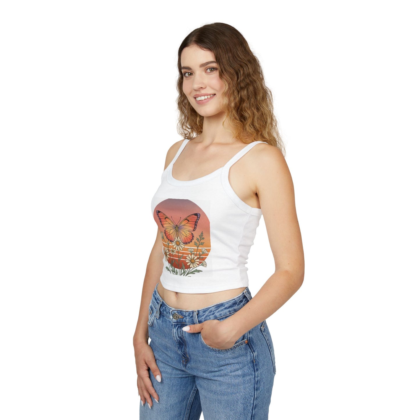 Beach Vibes Women's Spaghetti Strap Tank Top — "to the beach" Graphic