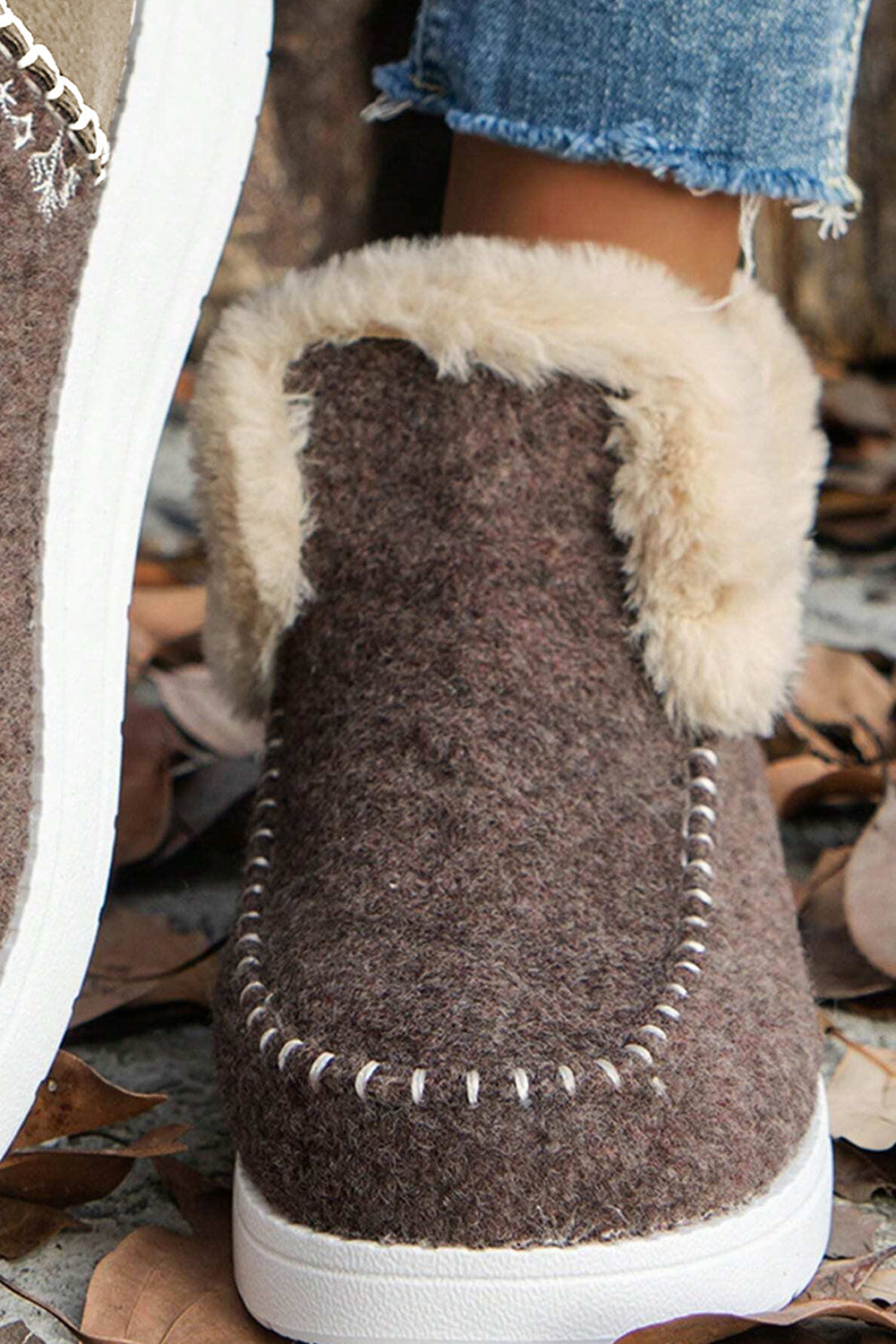 Anna Suede Stitching Plush Lined Anklet Boots