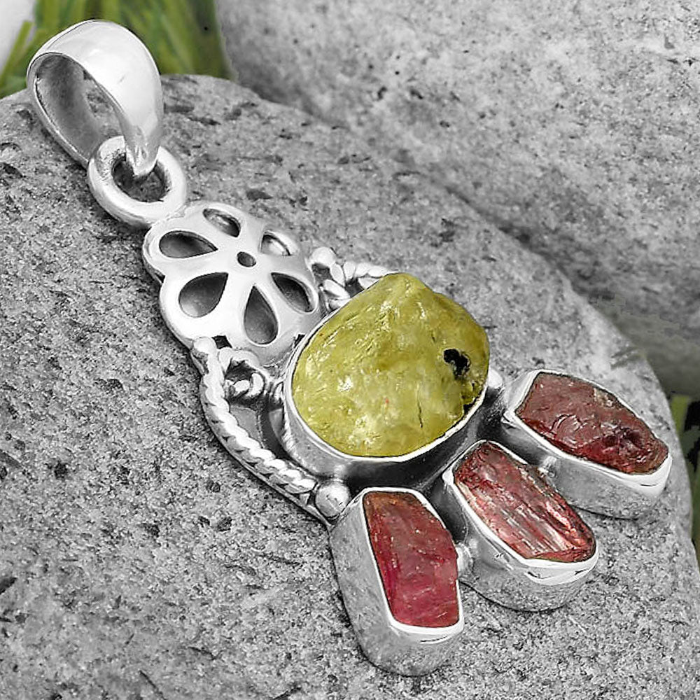 Green Kyanite Rough & Pink Tourmaline Rough Pendant P-1570 SDP135916